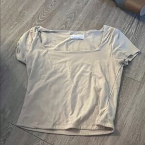 Olive & Oak Square Neck Short Sleeve Top in Taupe